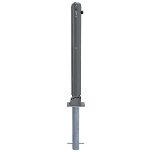 Ornamental bollard | Series 480B | � 82 mm | foldable, self-engaging lockfor casting in concrete, with hot-dip galvanized ground socket part-no. 470.60approx. 400 mm below ground | with Euro profile cylinder lock and three keys | with 1 eyelet